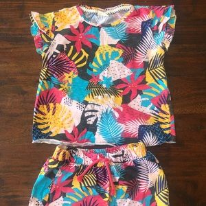 Zara tropical print two piece shorts set